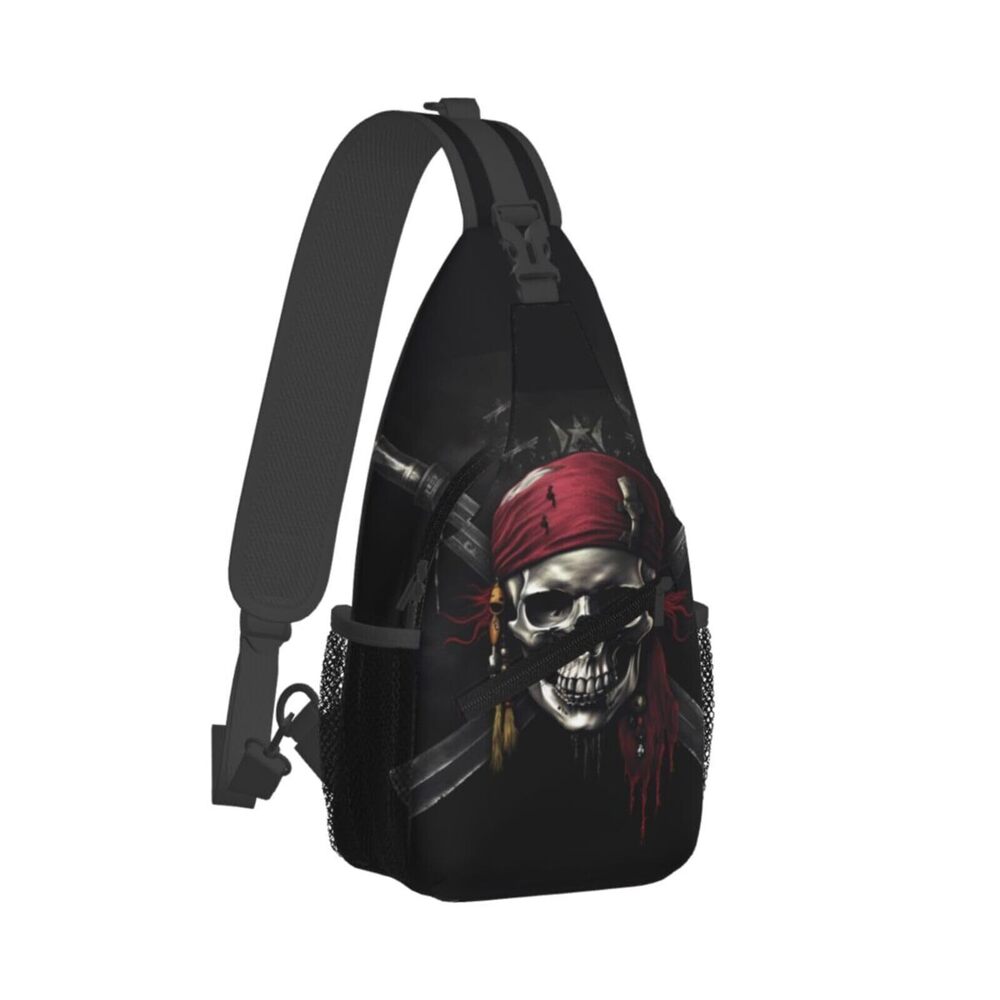 7750 Skull Pirates Sling Bag , Adjustable Rope Crossbody Single Shoulder